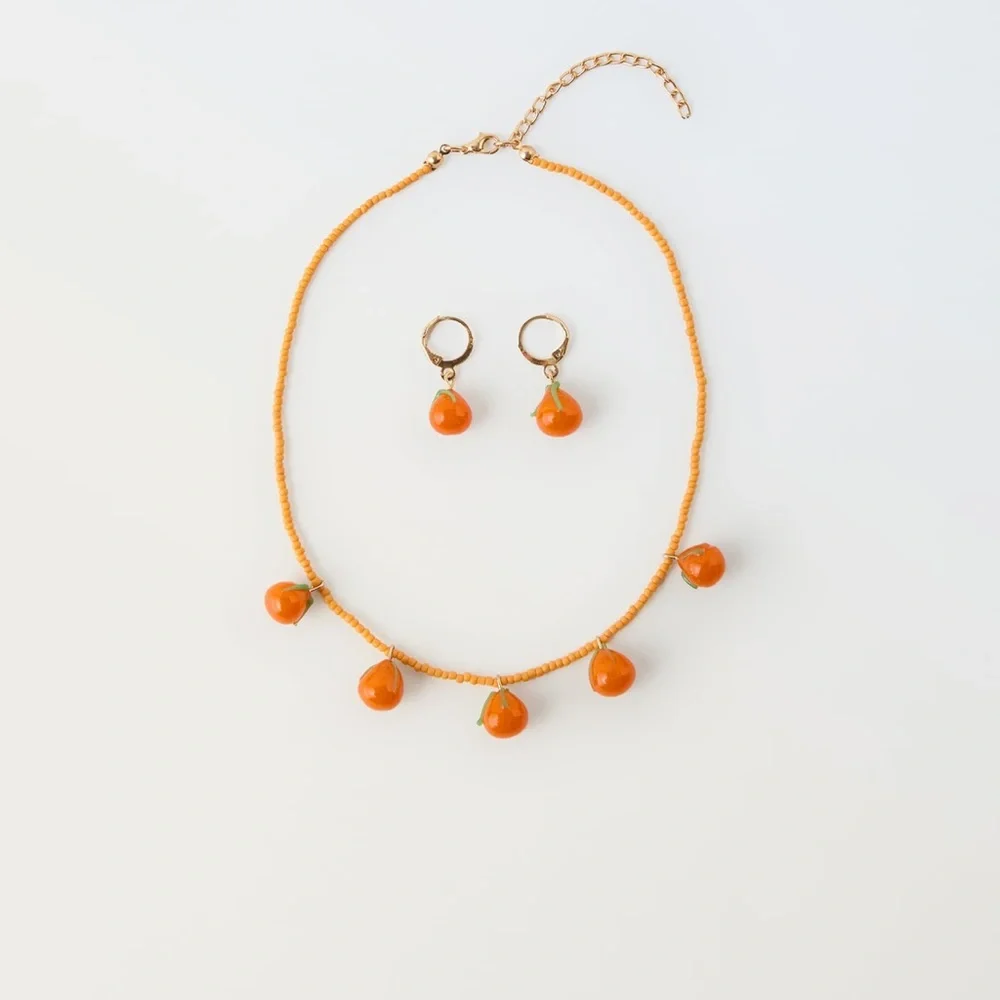 Zara orange necklace and earrings set